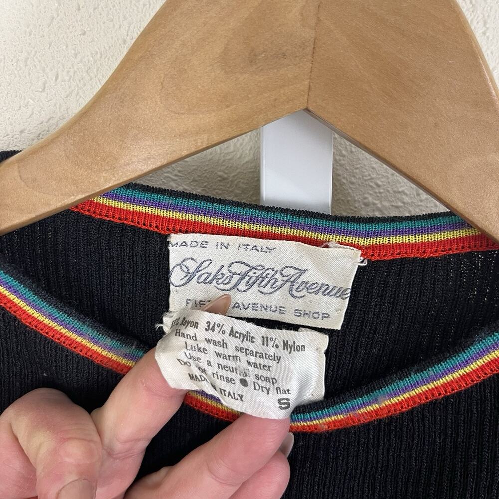 Saks Fifth Avenue Vintage Rainbow Trim Top Sweater Set Womens S Small Italy - Picture 7 of 7